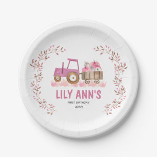Fall Girl Tractor Birthday Invitation Paper Plate