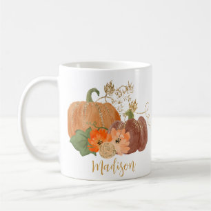 Fall  Glitter Pumpkins Watercolor Autumn Leaves   Coffee Mug