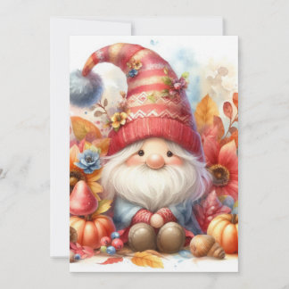 Fall gnome and leaves watercolor calligraphy text  invitation