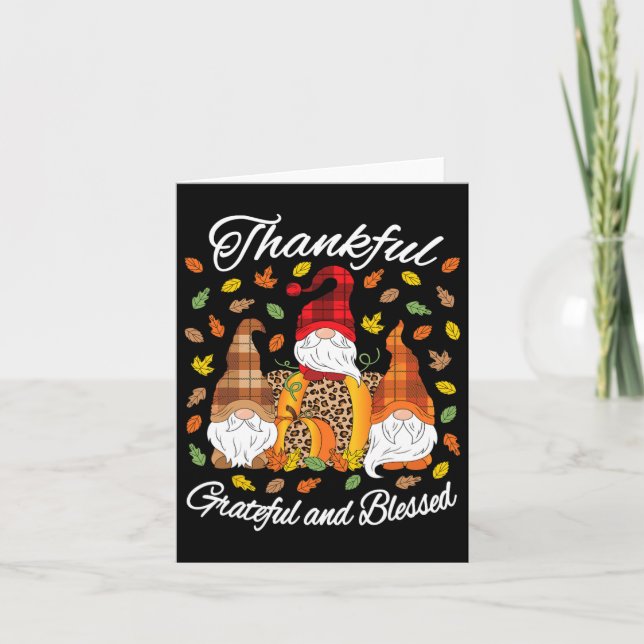 Fall Gnome Plaid Leopard Pumpkin Thanksgiving Bles Card (Front)
