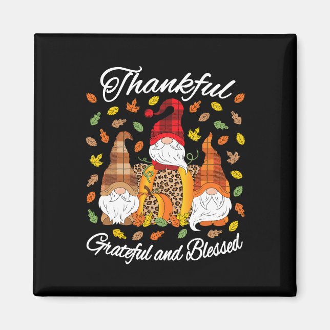 Fall Gnome Plaid Leopard Pumpkin Thanksgiving Bles Magnet (Front)