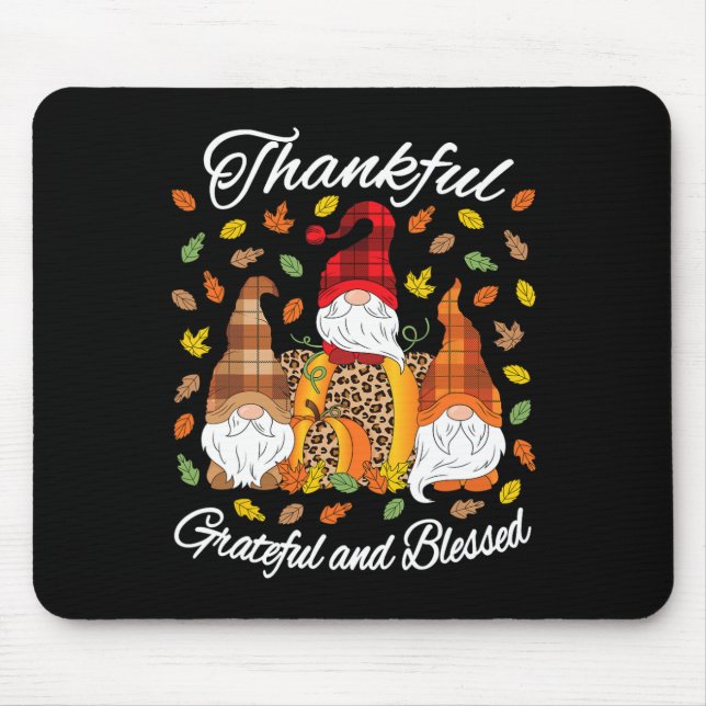 Fall Gnome Plaid Leopard Pumpkin Thanksgiving Bles Mouse Pad (Front)