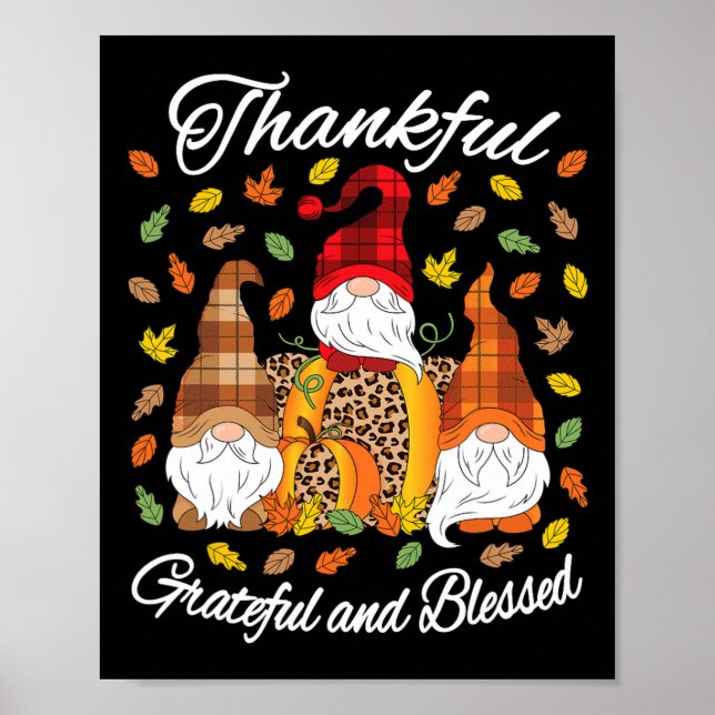 Fall Gnome Plaid Leopard Pumpkin Thanksgiving Bles Poster (Front)