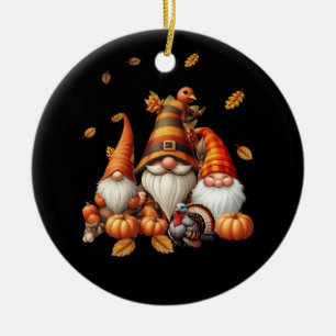 Fall Gnome Pumpkin Leaf Turkey Thanksgiving Autumn Ceramic Ornament