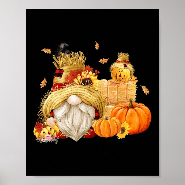 Fall Gnome Scarecrow Gnome Fall Halloween Thanksgi Poster (Front)