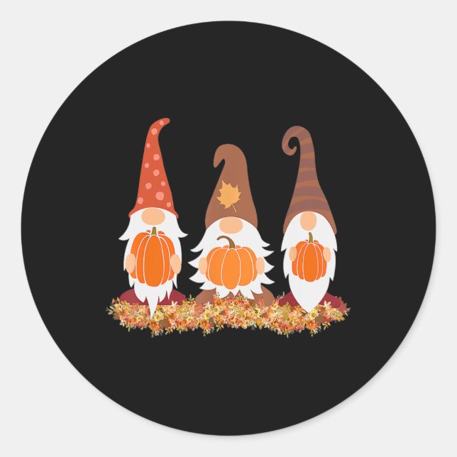 Fall Gnomes And Autumn Leaves Cute Graphic Gifts  Classic Round Sticker (Front)