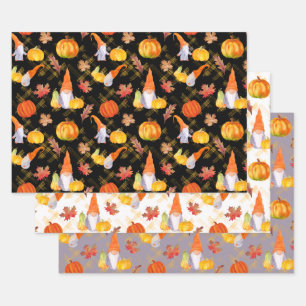 Fall Gnomes And Pumpkins Wrapping Paper Sheet