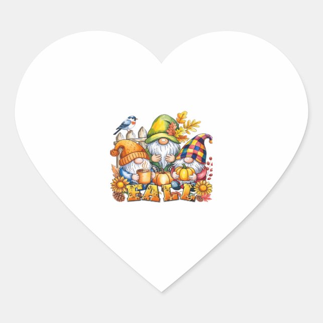 Fall Gnomes Sublimation Autumn Love Classic T-Shir Heart Sticker (Front)