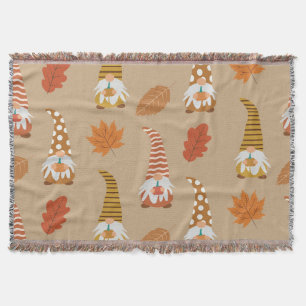 Fall Gnomes with Autumn Leaves and Pumpkins  Throw Blanket