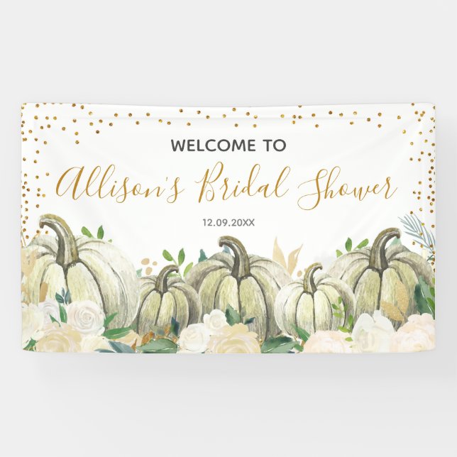 Fall Gold and White Pumpkin Bridal Shower Banner (Horizontal)