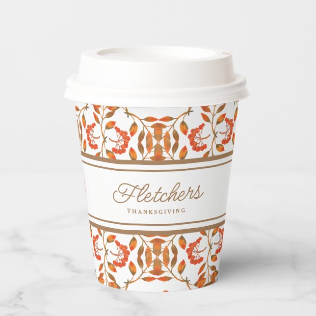 Fall Gold Leaves & Berries Botanical Customisable Paper Cups (Front)