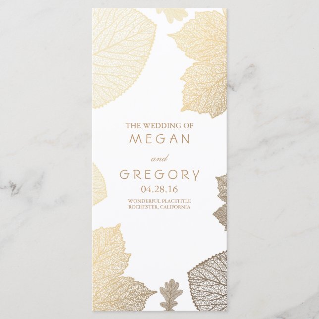Fall Gold Leaves White Wedding Programs (Front)