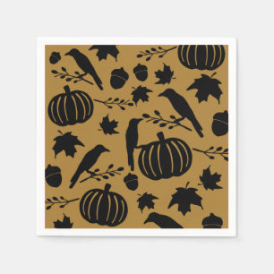 Fall Gold Orange Yellow Black Crow Autumn Pumpkin Napkin