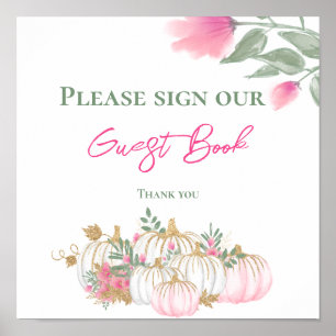 Fall Gold White and Pink Pumpkin Guest Book