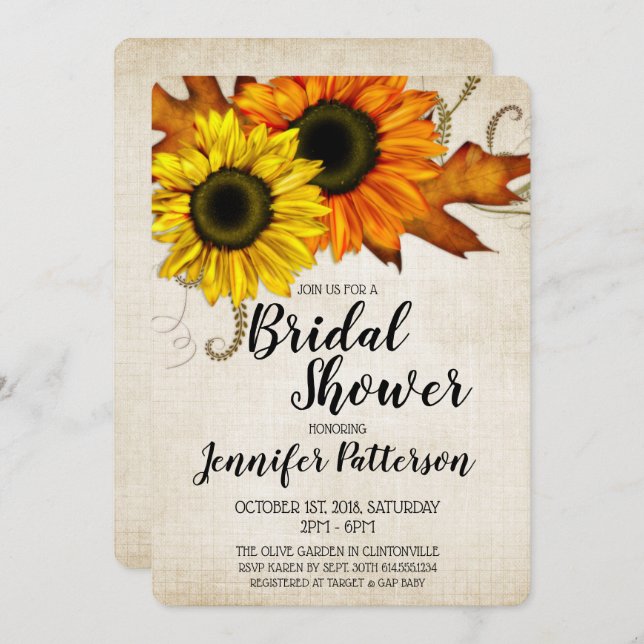 Fall Golden & Orange Bridal Shower Invitation (Front/Back)
