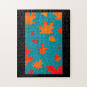 Fall golden orange leaves falling through the air jigsaw puzzle