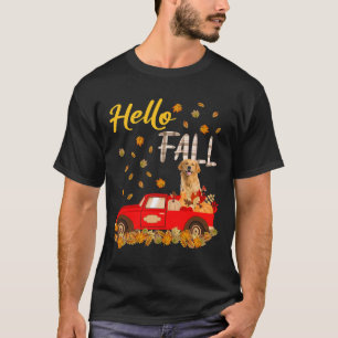 Fall Golden Retriever Leaf Autumn Red Truck Dog Lo T-Shirt
