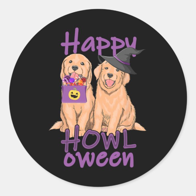 Fall Golden Retriever Lovers Halloween Happy Howl- Classic Round Sticker (Front)