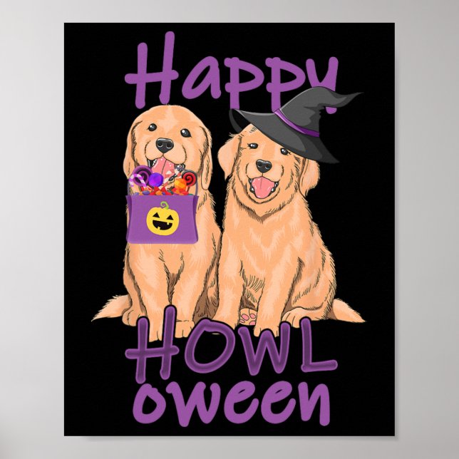 Fall Golden Retriever Lovers Halloween Happy Howl- Poster (Front)
