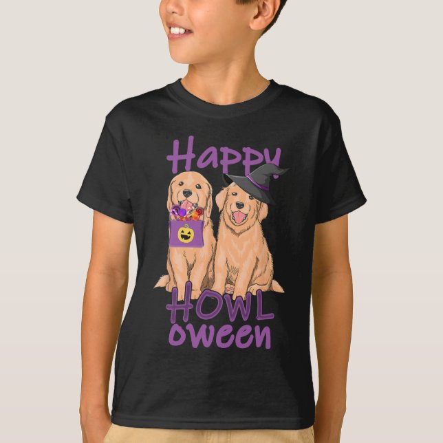 Fall Golden Retriever Lovers Halloween Happy Howl- T-Shirt (Front)