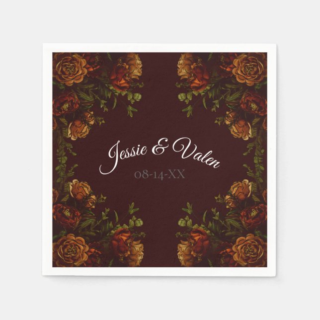 Fall Gothic Wedding Rustic Maroon Napkin (Front)