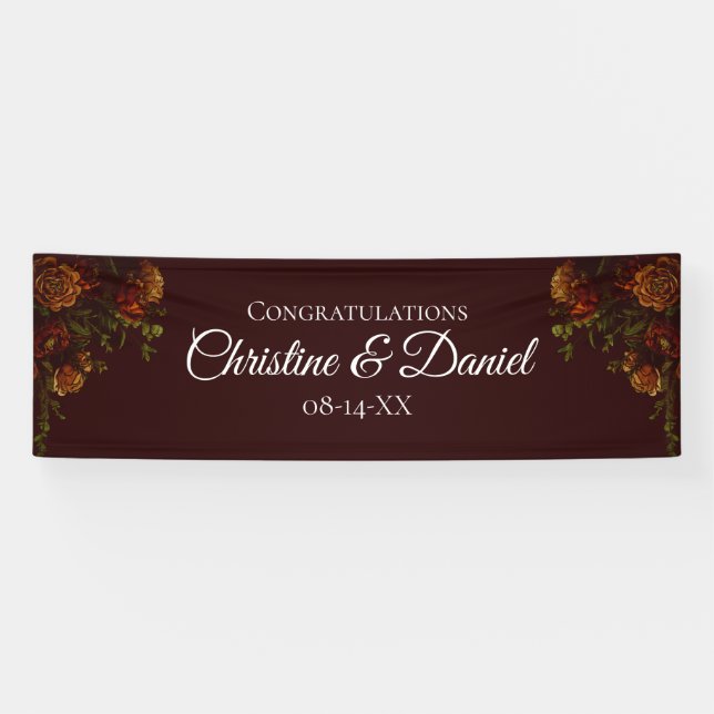 Fall Gothic Wedding Rustic Orange Maroon Banner (Horizontal)