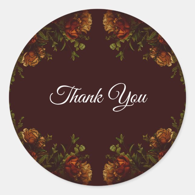 Fall Gothic Wedding Rustic Orange Maroon Classic Round Sticker (Front)