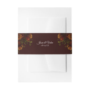 Fall Gothic Wedding Rustic Orange Maroon Invitation Belly Band