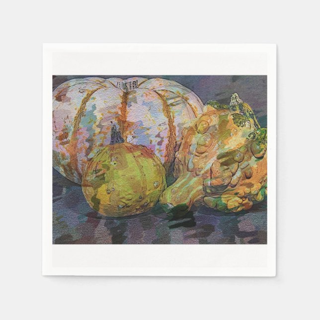 Fall Gourds and Pumpkin Digital Art Napkin (Front)