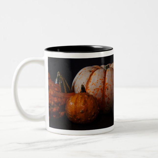 Fall Gourds and Pumpkin Two-Tone Coffee Mug (Left)