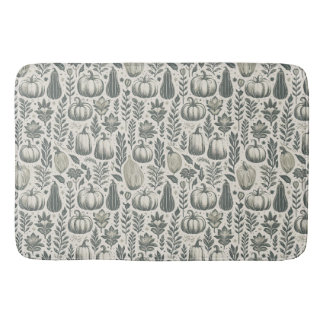 Fall Gourds Block Print in Green Bath Mat