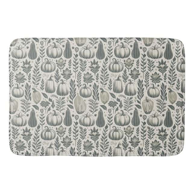 Fall Gourds Block Print in Green Bath Mat (Front)
