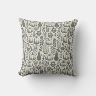 Fall Gourds Block Print in Green Cushion