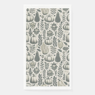 Fall Gourds Block Print in Green Napkin