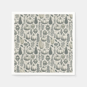 Fall Gourds Block Print in Green Napkin