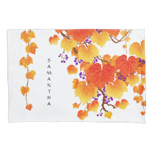 Fall Grape Vine Autumn Orange Gold Leaves Pillowcase