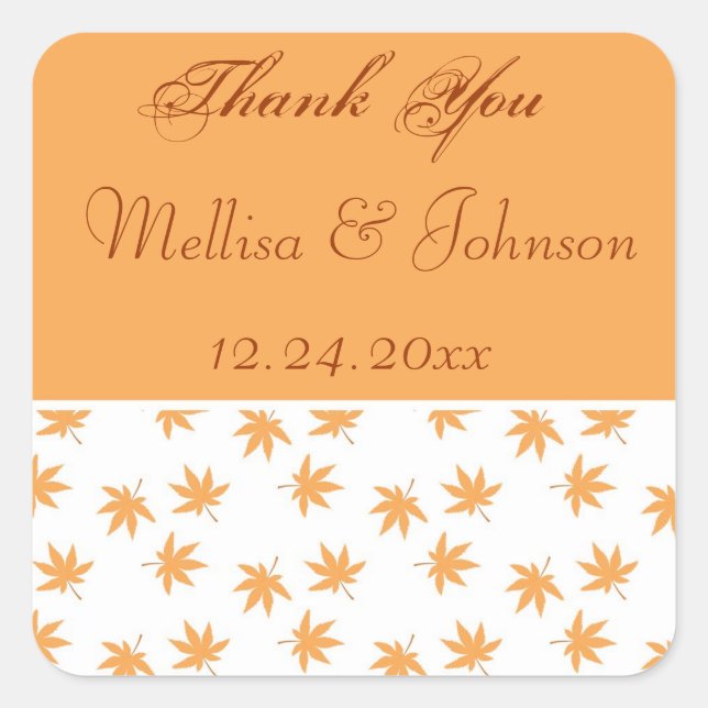 Fall graphic yellow leaves wedding favour sticker (Front)