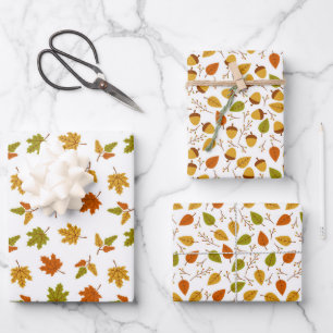FALL GREEN GOLD RED ORANGE AUTUMN LEAVES WRAPPING PAPER SHEET