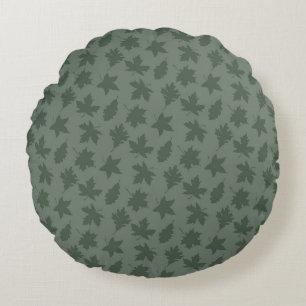 FALL GREEN LEAVES & GREEN & PINK PLAID PATTERNS ROUND CUSHION