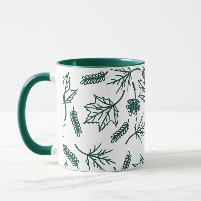 Fall Green Leaves Outline Two-Tone Mugs (Left)