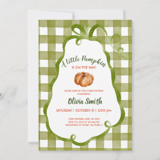 Fall Green Little Pumpkin Ribbon Frame Baby Shower Invitation