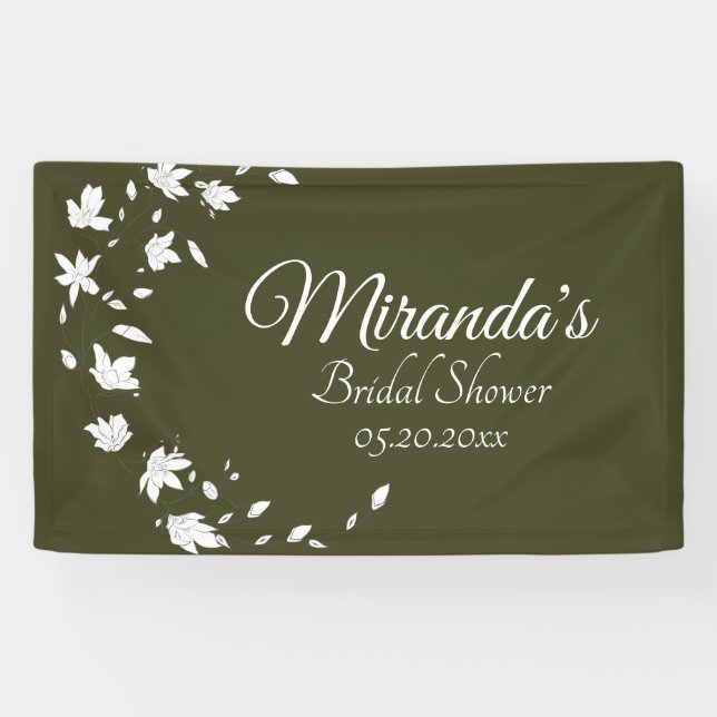 Fall Green & White Floral Bridal Shower Banner (Horizontal)