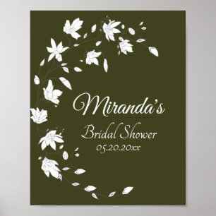 Fall Green & White Floral Bridal Shower Sign