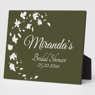 Fall Green & White Floral Bridal Shower Table  Plaque