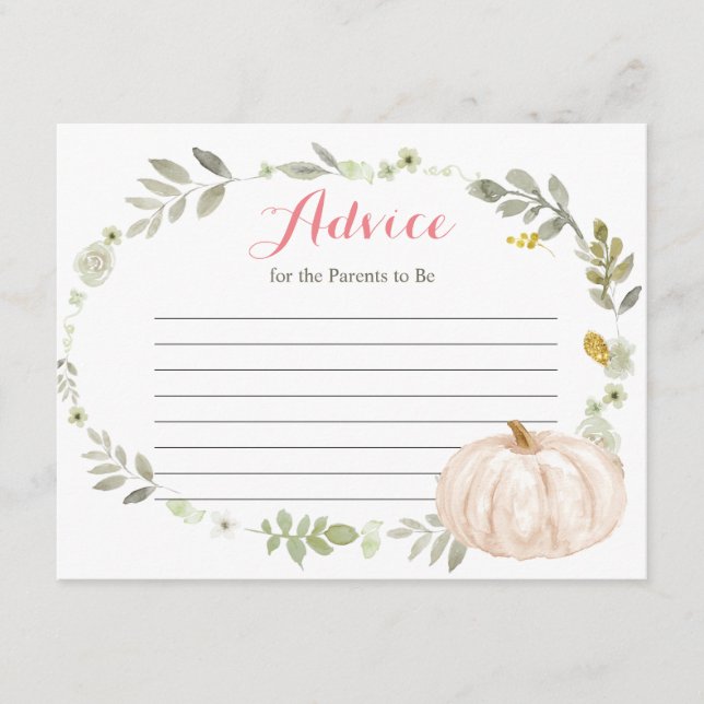Fall Greenery Floral Pumpkin advice card (Front)
