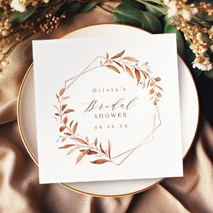 Fall Greenery Geometric Rustic Bridal Shower Napkin
