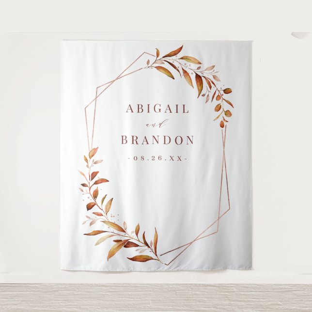 Fall Greenery Geometric Wedding Photo Backdrop Tapestry (Front)