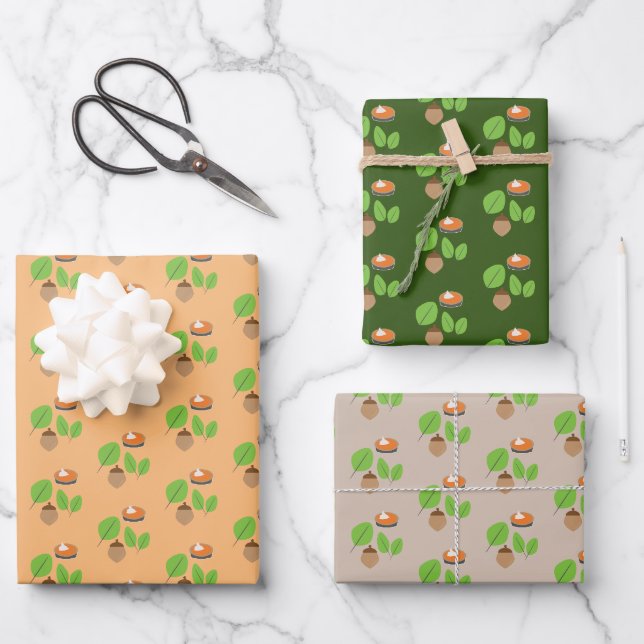Fall Greenery  Leaf Autumn Pumpkin Pie  Wrapping Paper Sheet (Front)