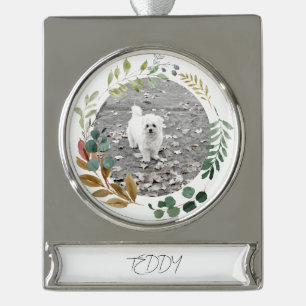 Fall Greenery Photo Name Timeless Keepsake  Silver Plated Banner Ornament