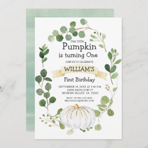 Fall Greenery Pumpkin Boy First Birthday  Invitation